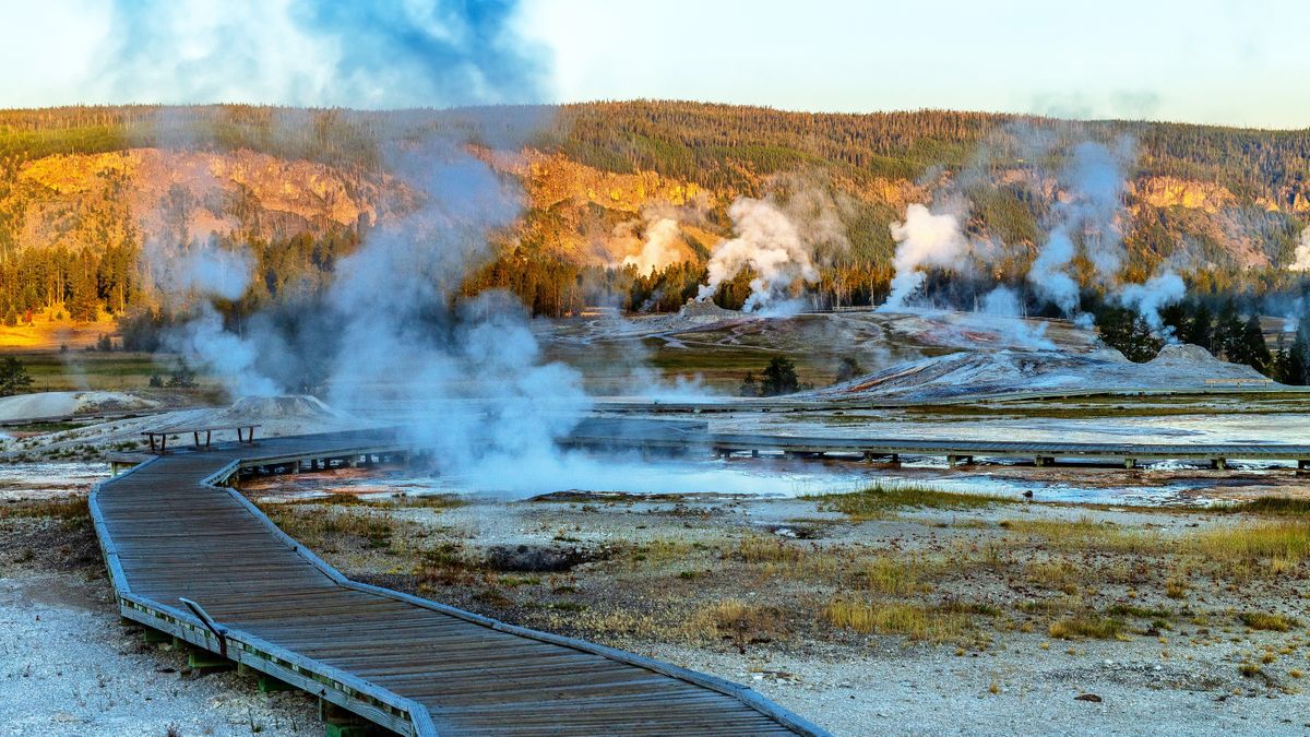 Boardwalk through thermal area at Yellowstone National Park