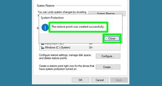 how to use system restore in Windows 10 - success