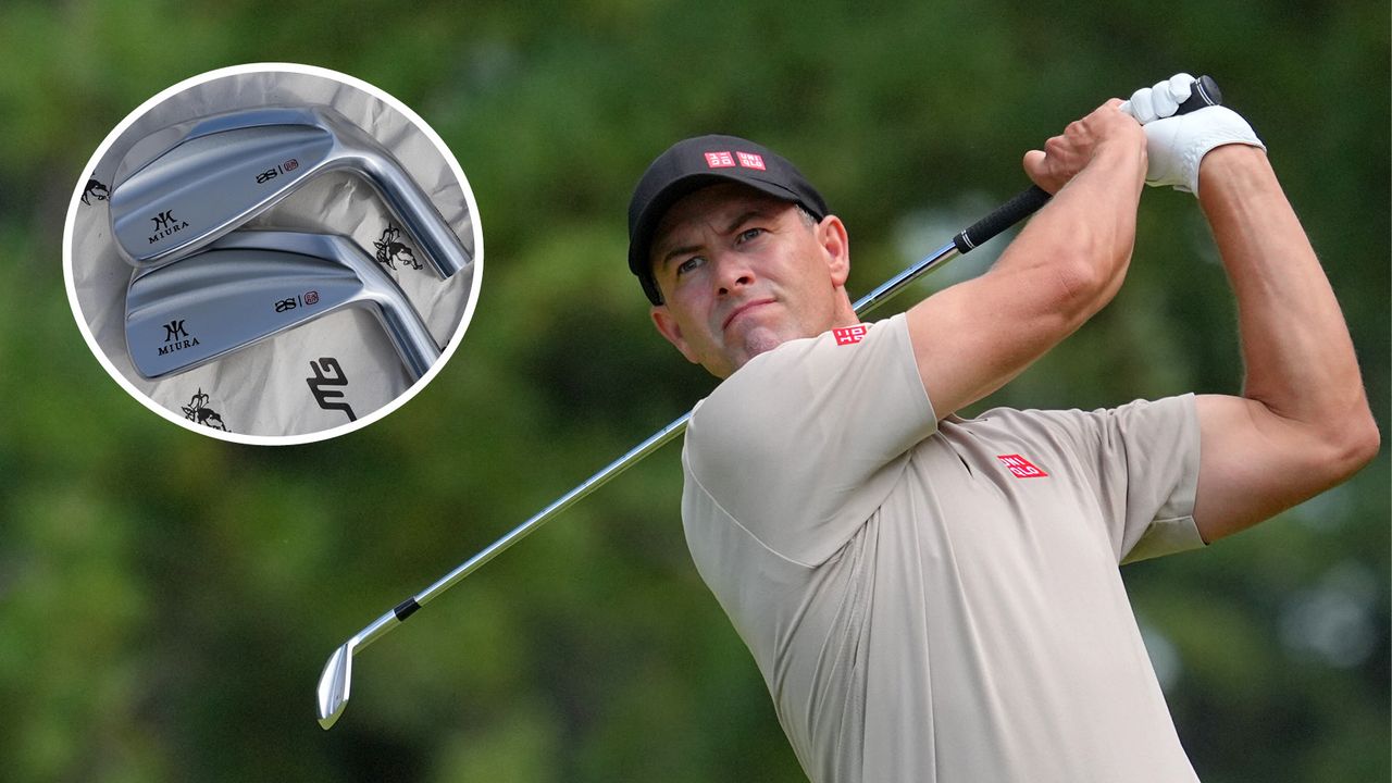 Adam Scott plays an iron shot