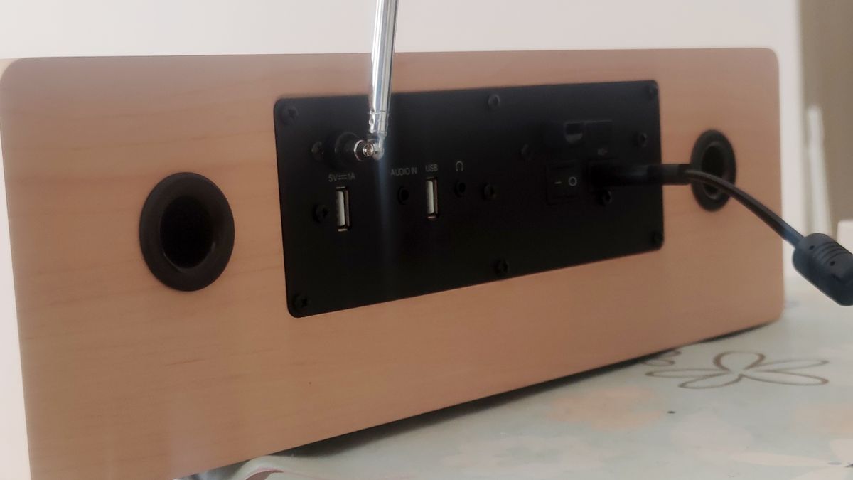 The rear ports and buttons of the Majority Oakington