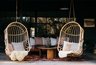 hanging chairs on patio