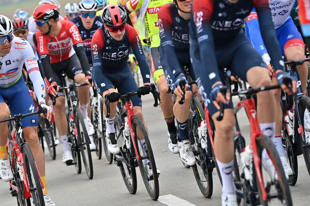 British Tom Pidcock of Ineos Grenadiers pictured in action during the mens GentWevelgem In Flanders Fields cycling race 2489km from Ieper to Wevelgem Sunday 27 March 2022 BELGA PHOTO DIRK WAEM Photo by DIRK WAEM BELGA MAG Belga via AFP Photo by DIRK WAEMBELGA MAGAFP via Getty Images