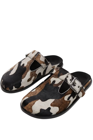 Topshop Annie Leather Buckle Clog in Cow Pony