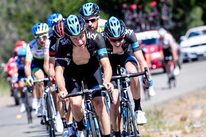 Team Sky leads the chase for the break