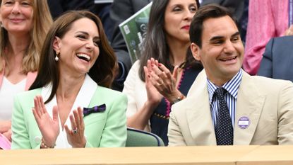 Roger Federer invited to Carole and Michael Middleton’s home. Seen here are Kate Middleton and Roger Federer in the Royal Box 