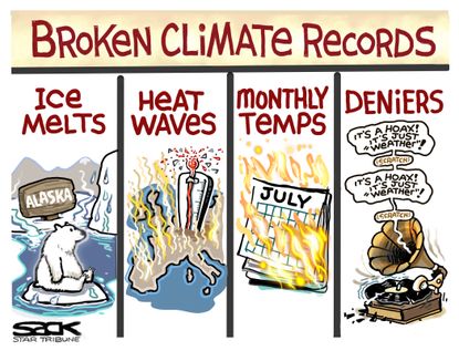 Political Cartoon Broken Records Climate Deniers Heat Wave