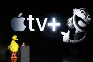 Big Bird introducing Helpsters at the Apple TV Plus launch event