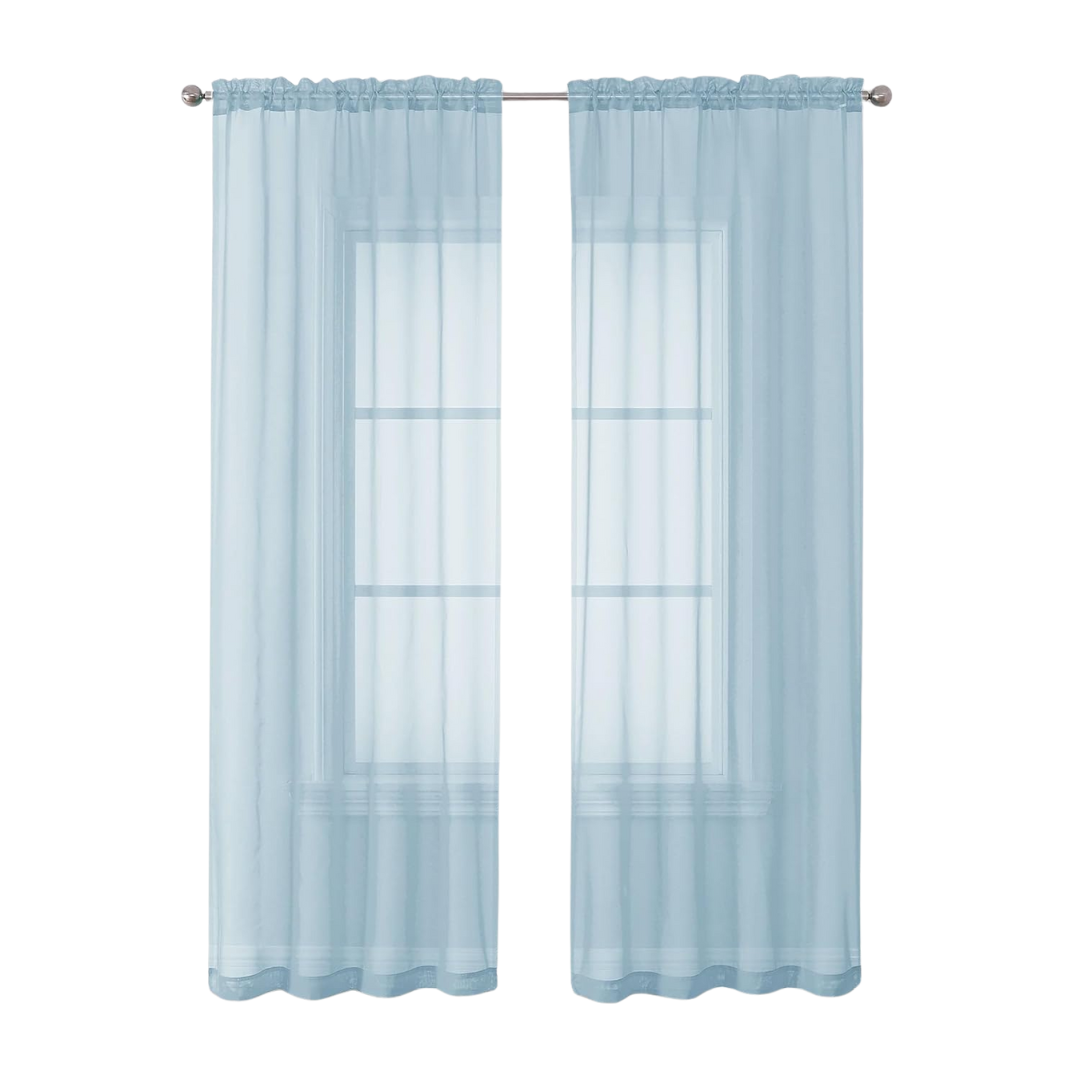Ovzme Sky Blue Sheer Curtains 84 Inches Long, Light Filtering Rod Pocket Solid Color Window Sheer Curtain Panels, Elegant Curtains & Drapes for Living Room, Bedroom 2 Panels, Each 42" W X 84" L