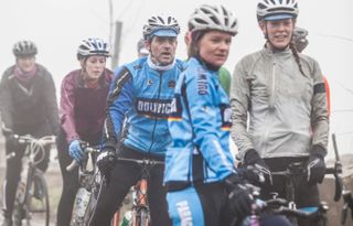 Riders on a club run in the winter