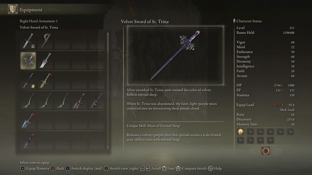 Elden Ring: Shadow of the Erdtree legendary weapons - Velvet Sword lore