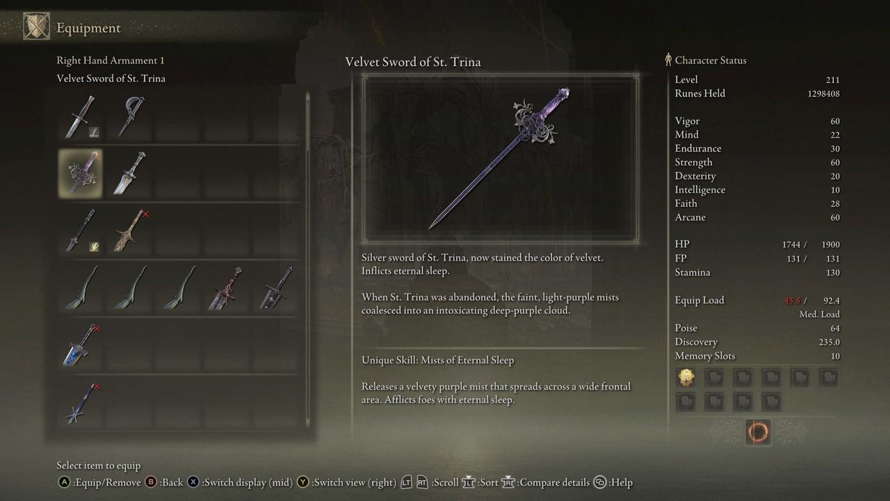 Elden Ring: Shadow of the Erdtree legendary weapons - Velvet Sword lore