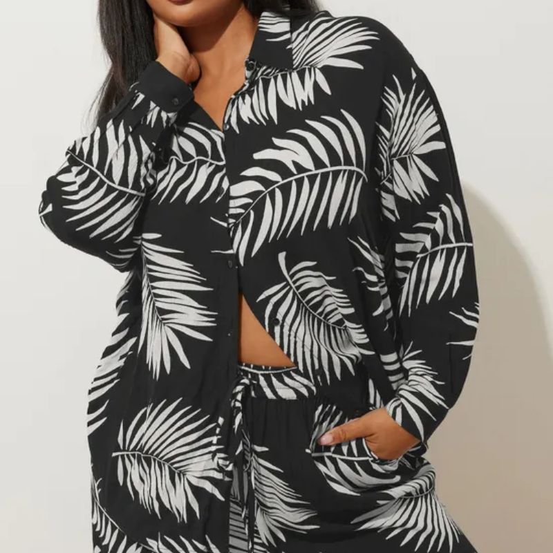 Alison Hammond's palm leaf-print button up shirt from Yours