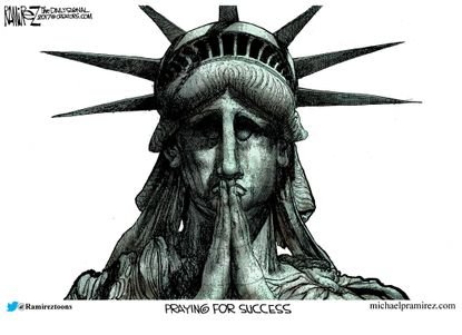 Political Cartoon U.S. Praying for success