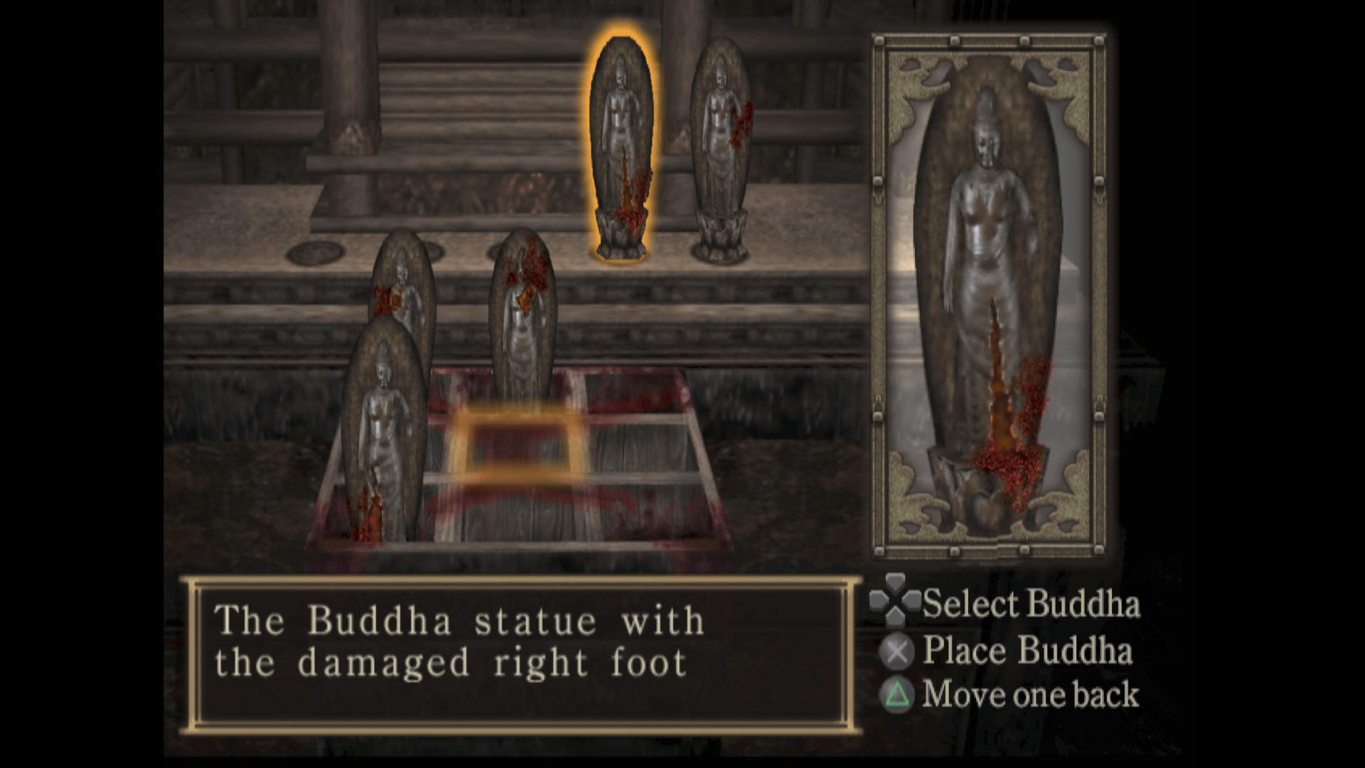 Solving a puzzle in Fatal Frame (AKA Project Zero) revolving around placing Buddha statues on a grid on the PS2