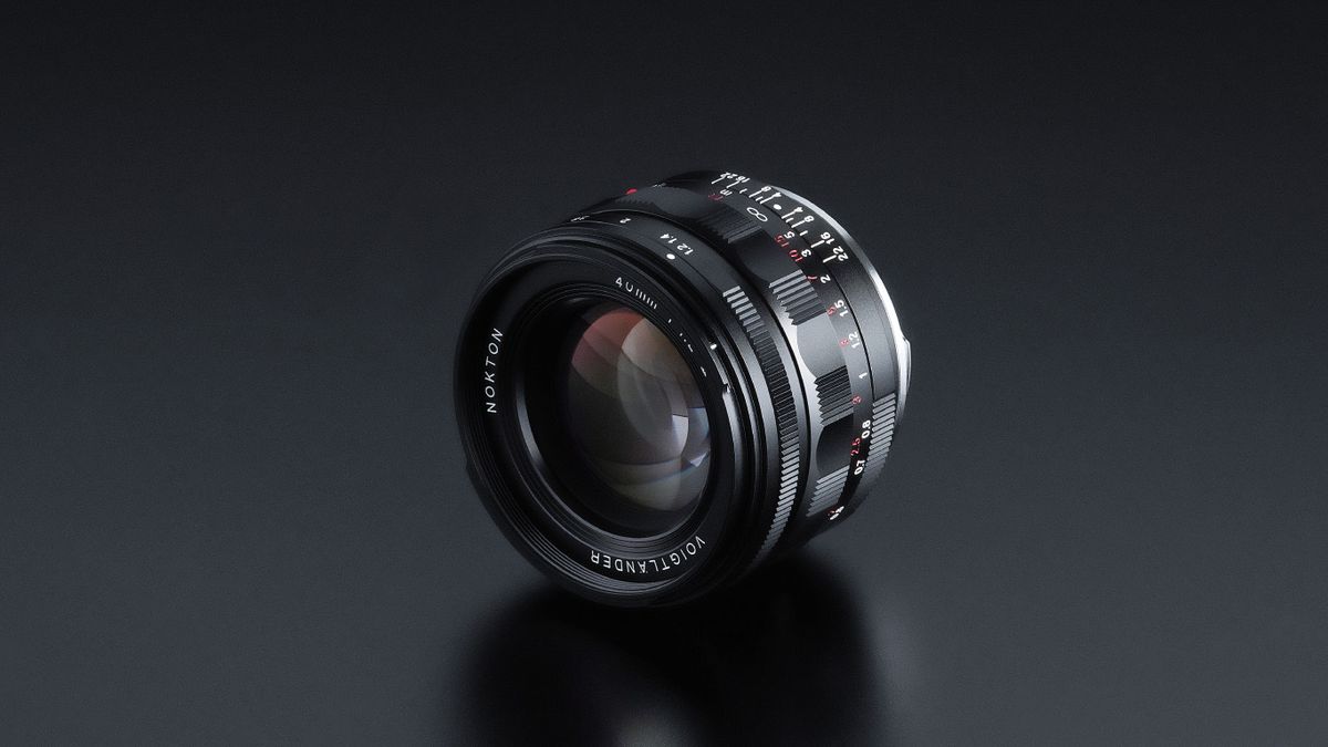 Close-up of NOKTON 40mm F1.2 Aspherical II lens, showcasing its detailed markings on a smooth black surface
