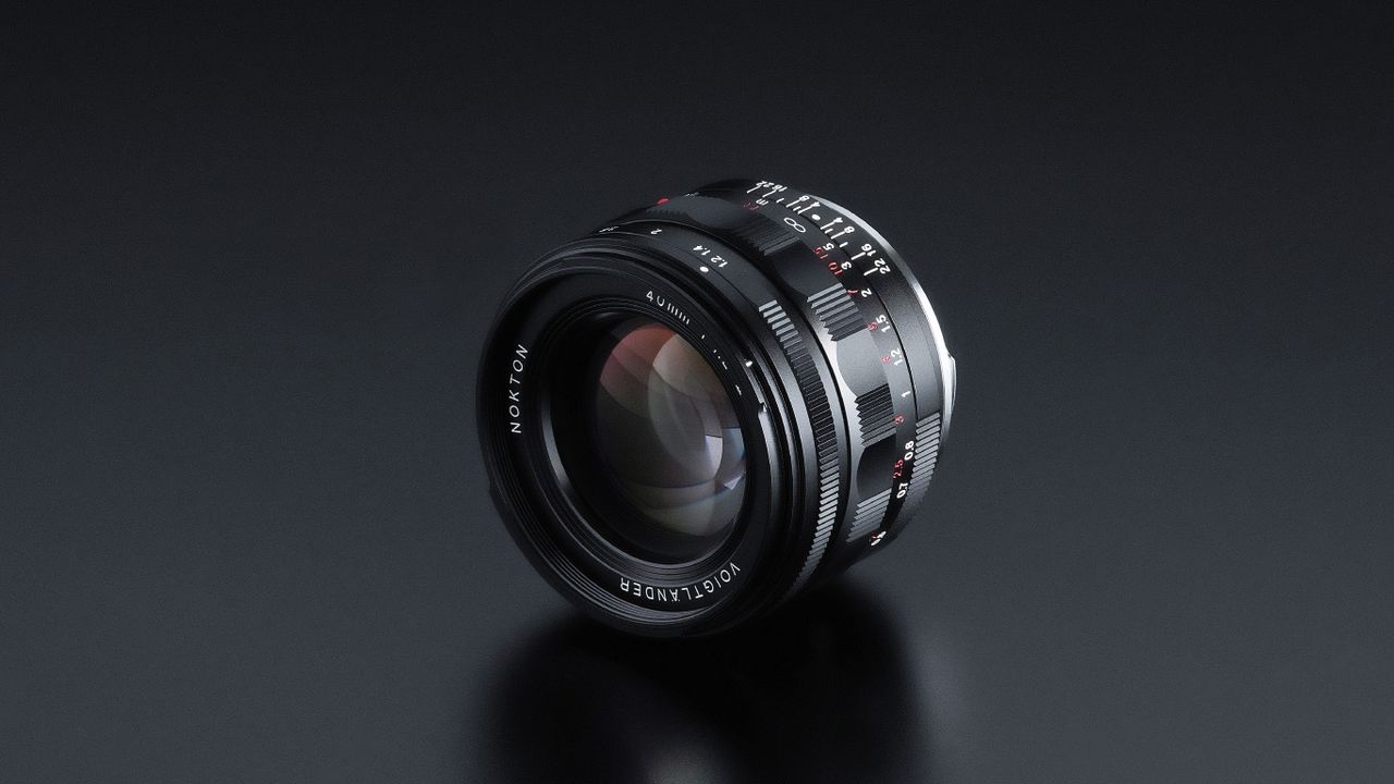 Close-up of NOKTON 40mm F1.2 Aspherical II lens, showcasing its detailed markings on a smooth black surface