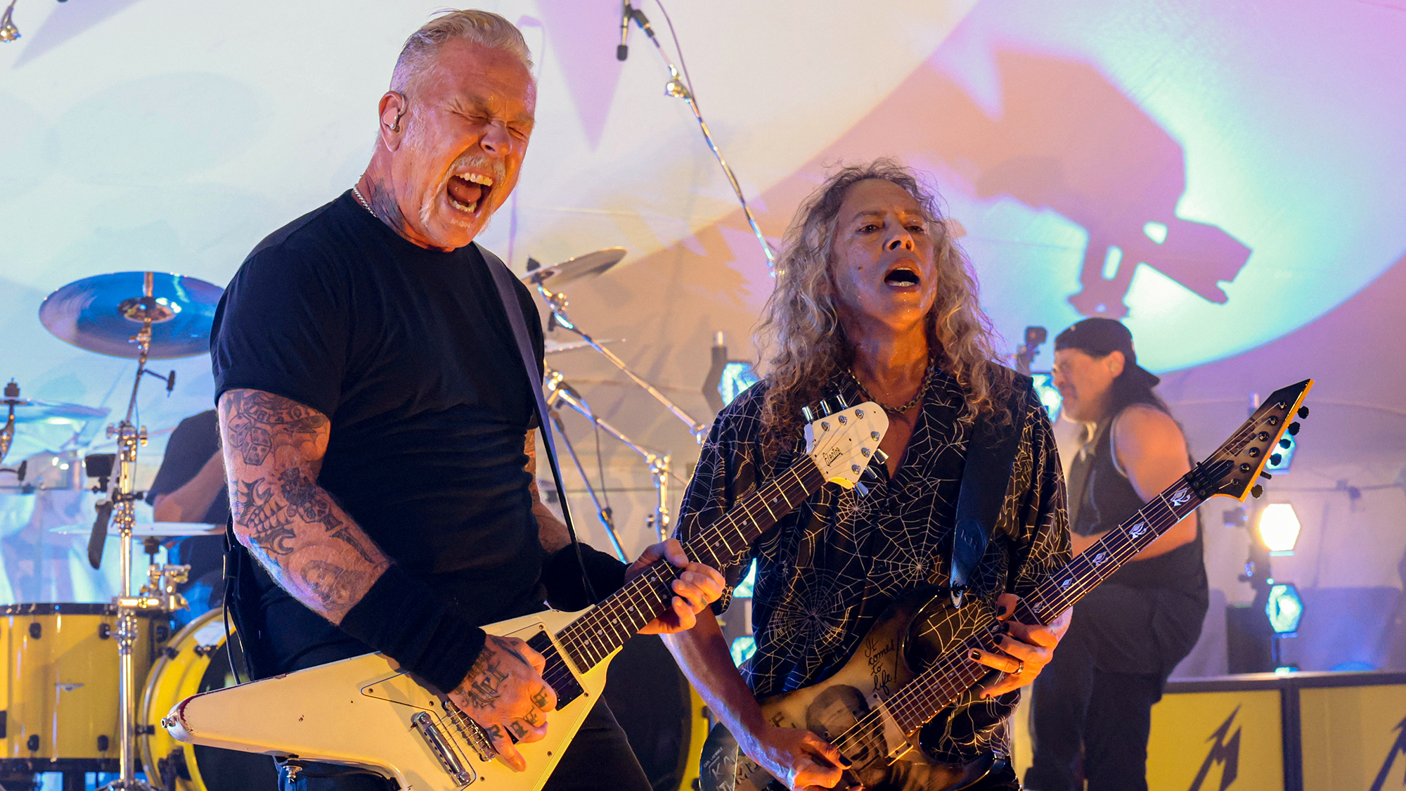 James Hetfield and Kirk Hammett of Metallica perform live for SiriusXM at Stephen Talkhouse to celebrate the launch of the &amp;ldquo;Maximum Metallica&amp;rdquo; channel on SiriusXM on August 28, 2025 in Amagansett, New York.