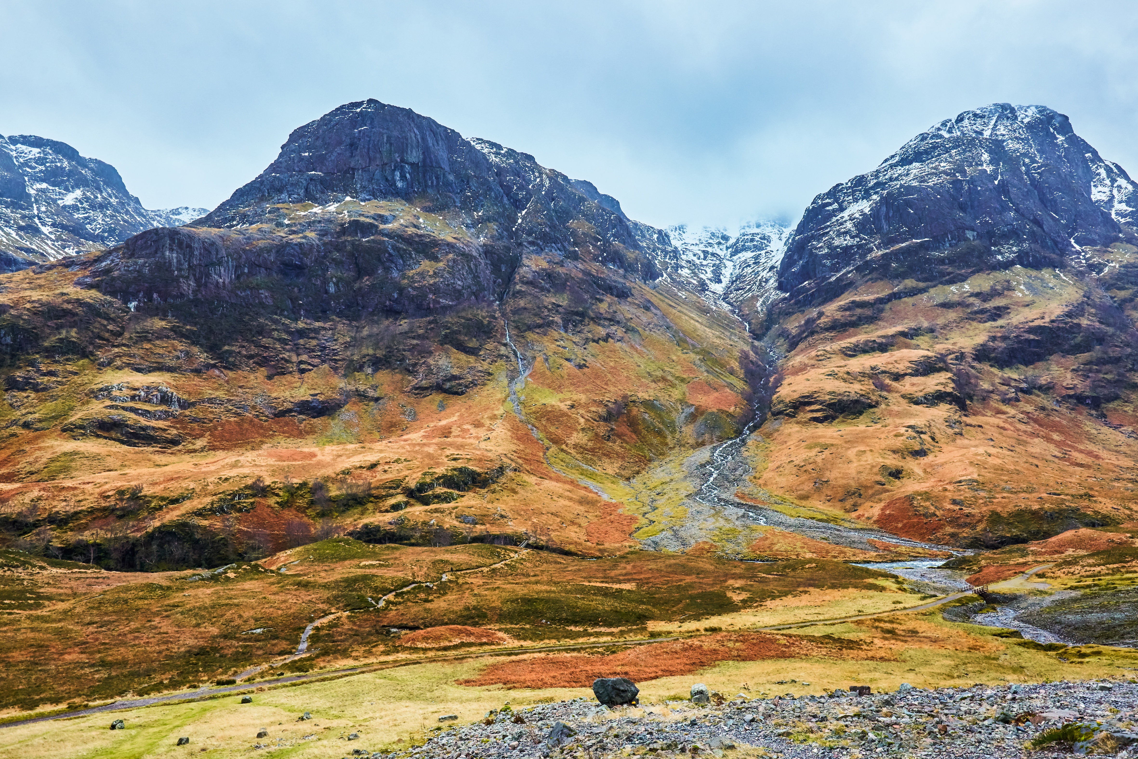 The mountain range know as &#039;the three Sisters&#039; at Glen Coe Mountains in the Scotland Highlands