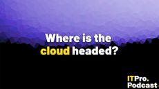 The text "Where is the cloud headed?" on an abstract geometric purple cloud on a black background. The word "cloud" is in yellow while the rest are in white. The ITPro Podcast logo is shown in the bottom right corner.