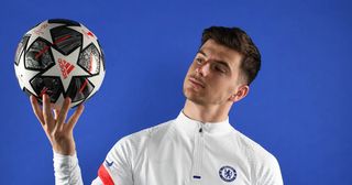 Liverpool target Mason Mount of Chelsea poses for a portrait during a Champions League final media access day ahead of the 2021 at Chelsea Training Ground on May 21, 2021 in Cobham, England.