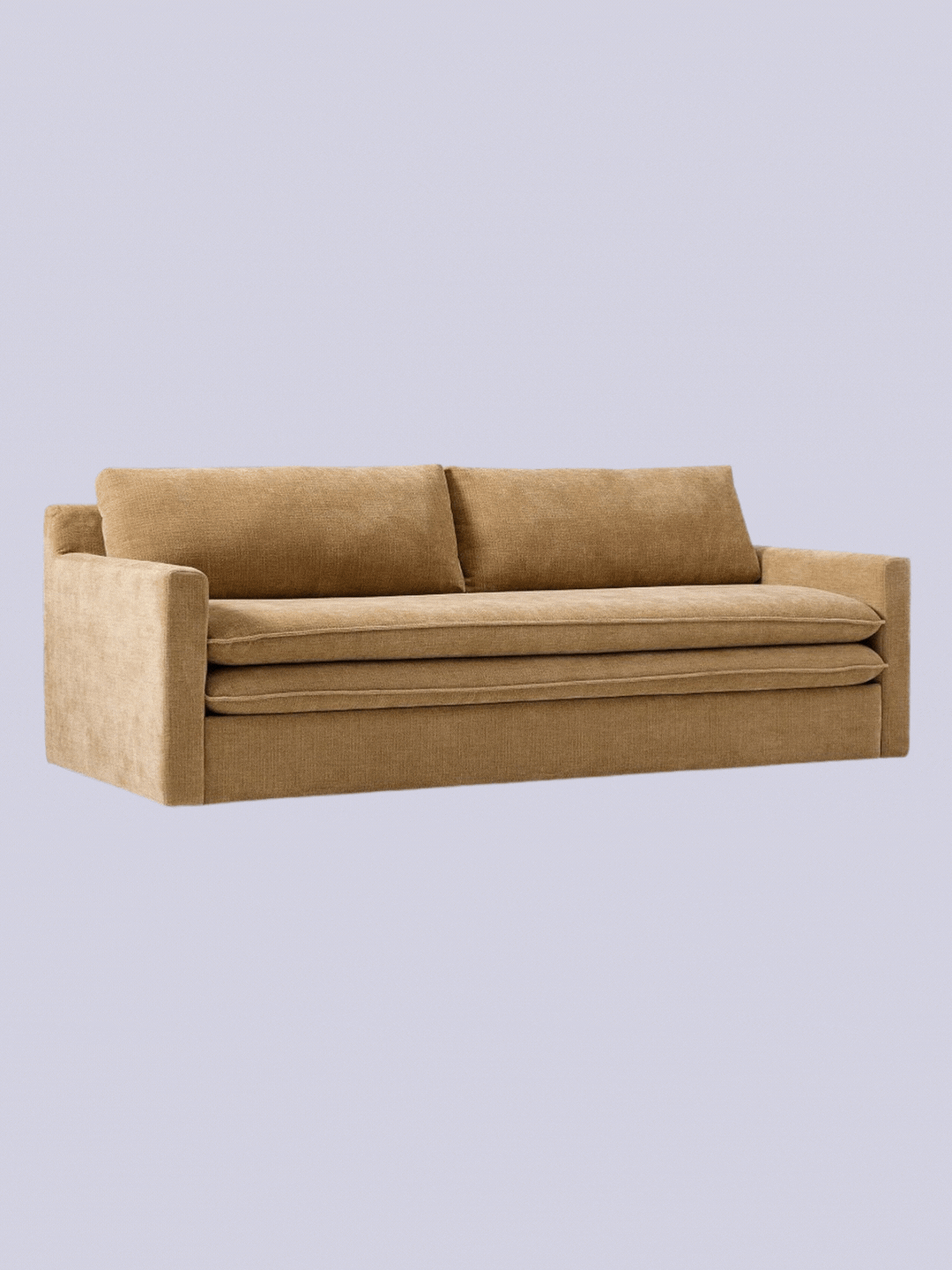 A sandy brown king size sofa bed from West Elm