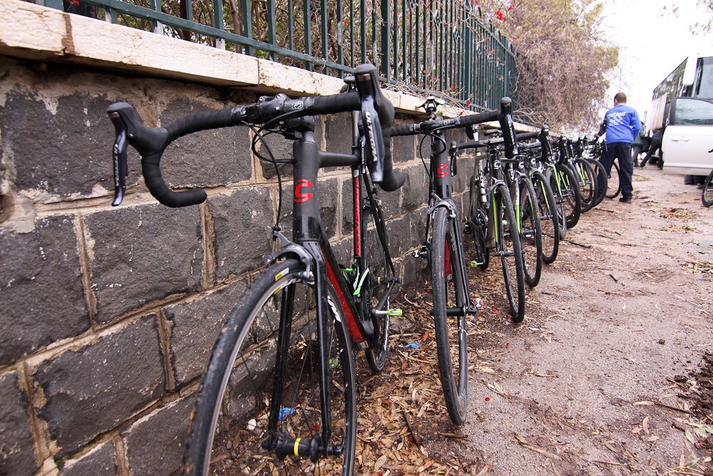 Bike are lined up and ready.