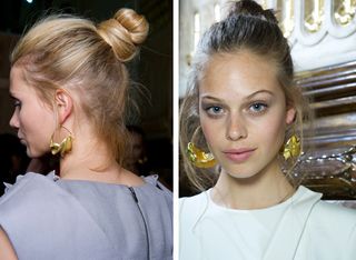 Model with messy bun hair style