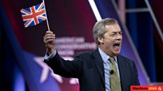 Reform UK leader Nigel Farage waving a British flag (Photo by Samuel Corum/Getty Images)