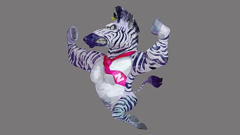 Concept art for Donkey Kong Bananza showing Donkey Kong as a zebra