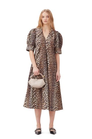 Leopard Cotton Poplin V-Neck Maxi Dress