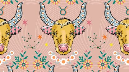 Taurus zodiac star seamless pattern. Taurus sign symbol stars Vector.