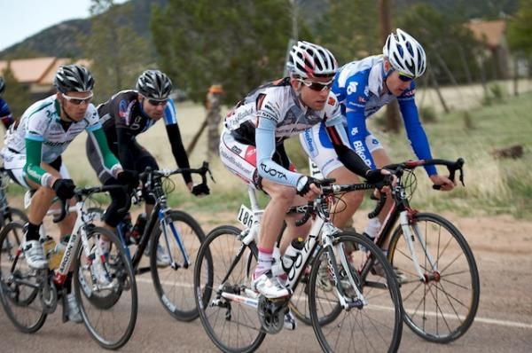 Brave souls off the front (l-r): Andrew Randell (Spidertech), Bruke Swindlehurst, Morgan Schmitt (United Healthcare) &amp; Alister Ratcliff (BikeReg.com/Cannondale).