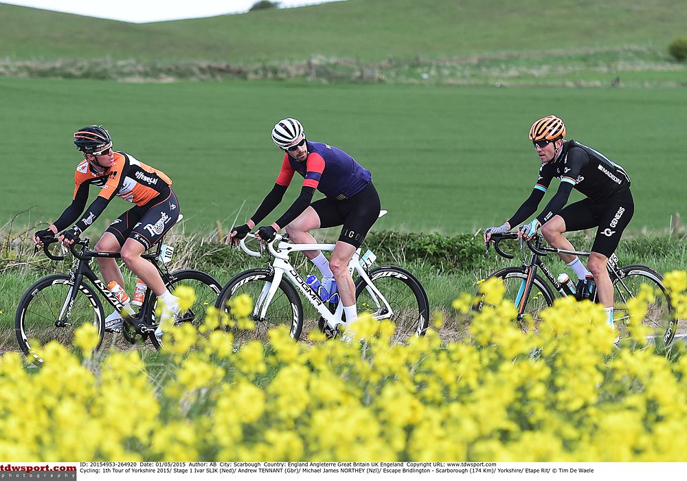 Three riders try and escape the field