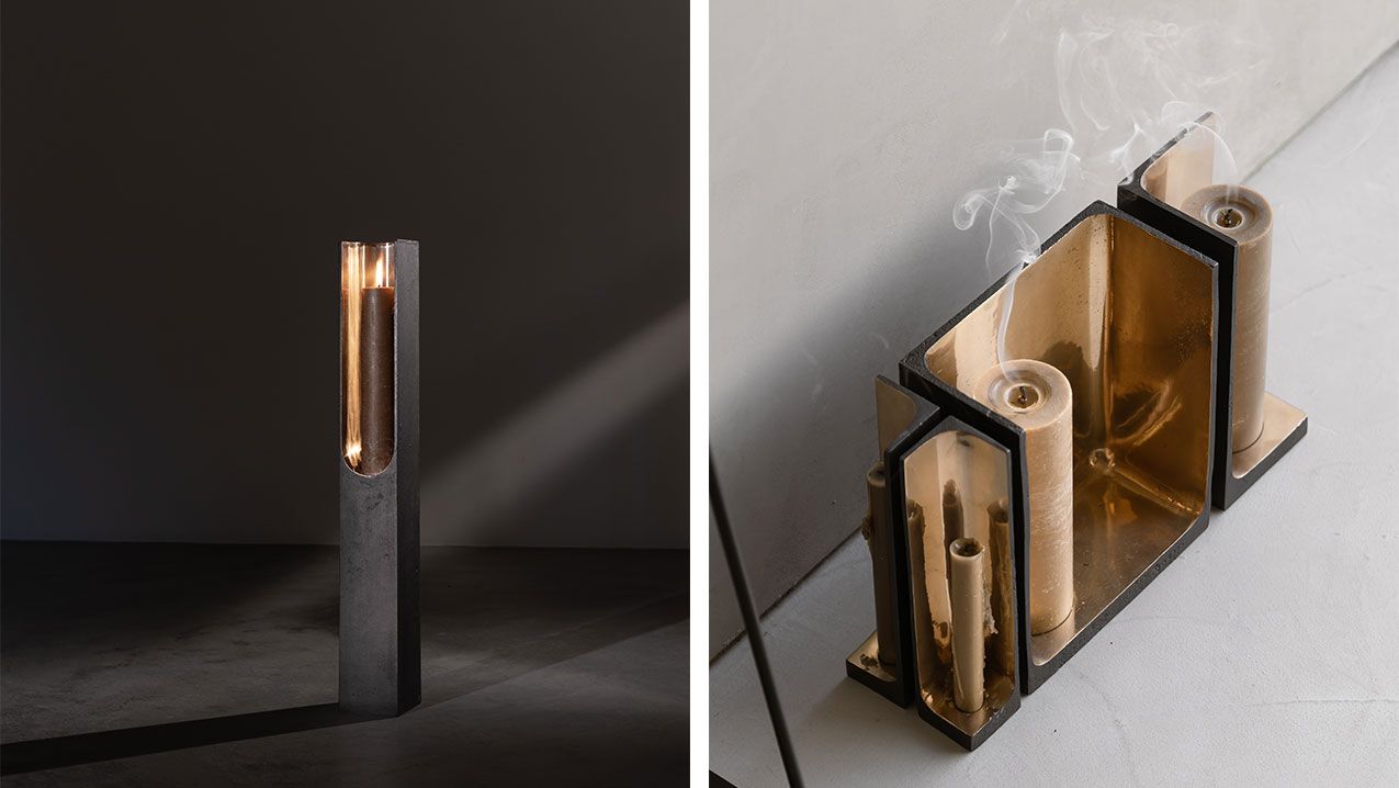 Noé Duchaufour-Lawrance candles with bronze candleholders