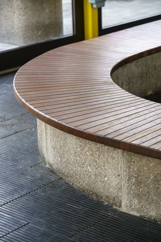 detail of bench at Preston Bus Station as restored by John Puttick Associates