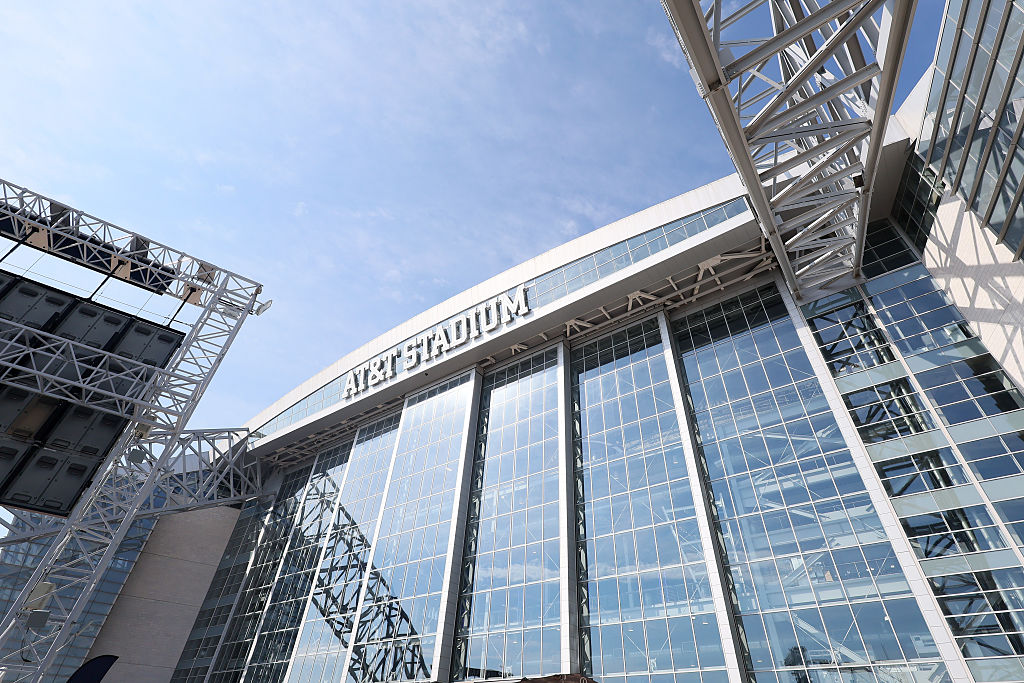 ARLINGTON, TEXAS - SEPTEMBER 14: A general view of the exterior of the stadium is shown prior to the NFL 2025 game between the Dallas Cowboys and the New York Giants at AT&amp;T Stadium on September 14, 2025 in Arlington, Texas. (Photo by Sam Hodde/Getty Images)