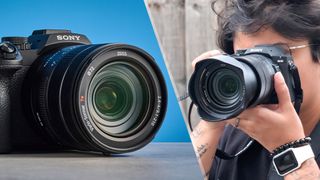 A black Sony RX10 V bridge camera