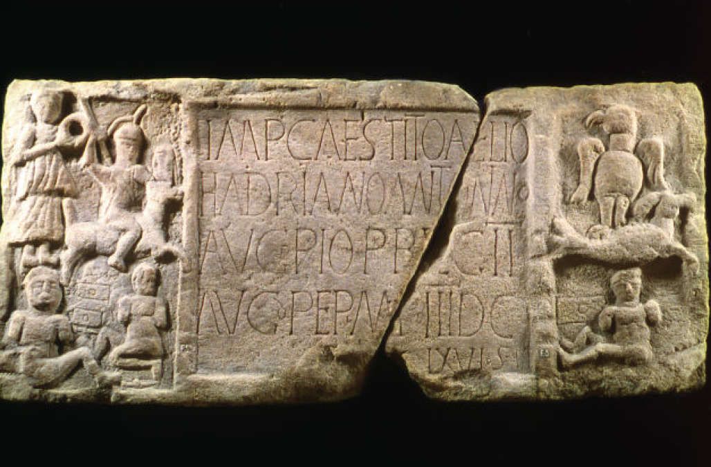 The Summerston distance slab from the western end of the Roman Antonine Wall in Scotland was once brightly painted in warning reds, yellow and white.