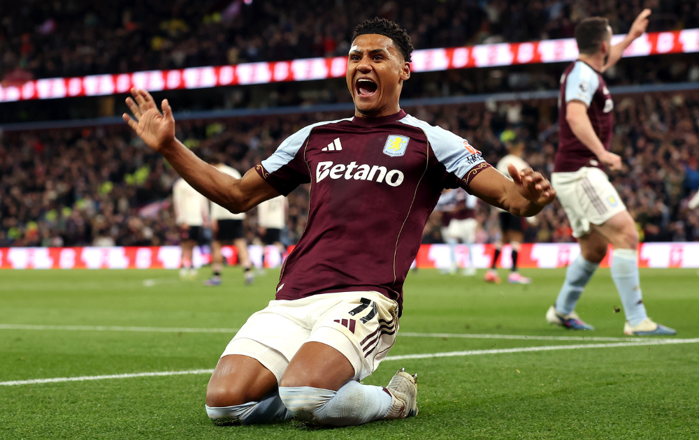Ollie Watkins of Aston Villa celebrates scoring his team's third goal during the Premier League match between Aston Villa and Liverpool at Villa Park 