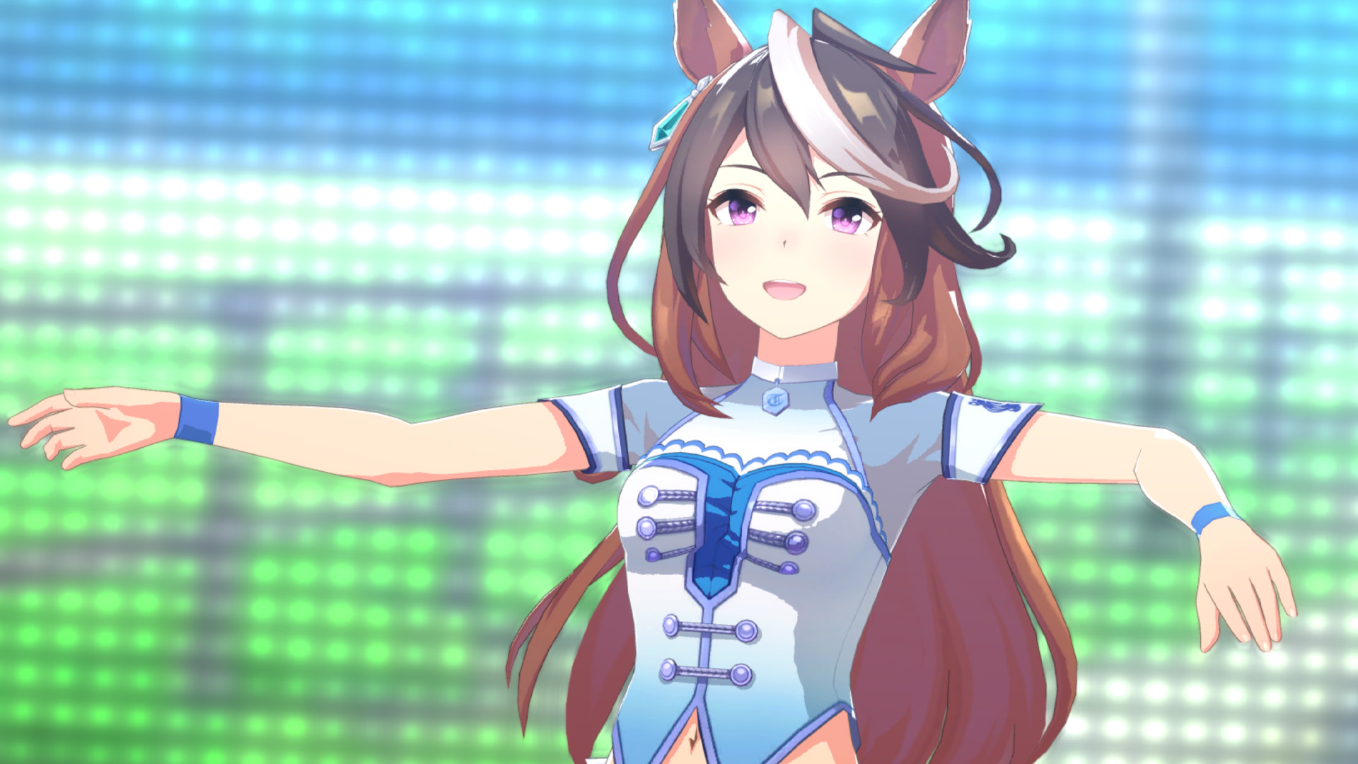 Rudolf in Umamusume Pretty Derby performing as an idol.