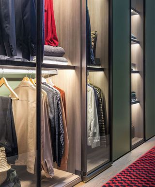 Clothes storage with glass wardrobe doors