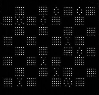 A screen with a series of white dots