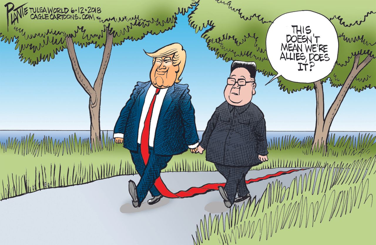 Political cartoon U.S. Kim Jong Un Trump North Korea Singapore nuclear summit allies