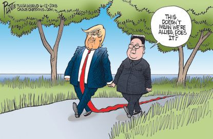 Political cartoon U.S. Kim Jong Un Trump North Korea Singapore nuclear summit allies
