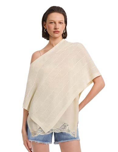Puli Women Beach Cover Up: Crochet Cropped Poncho Lightweight Knit Pullover Bolero Swimsuit Coverup Summer Vacation Outfits Ivory White