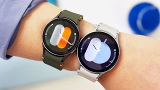 Samsung Galaxy Watch 7 in two colors on a person's wrist