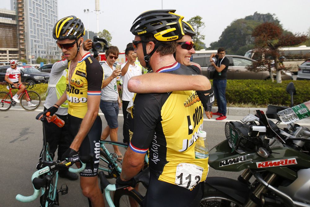 Dylan Groenewegen (LottoNL-Jumbo) celebrates with his teammates