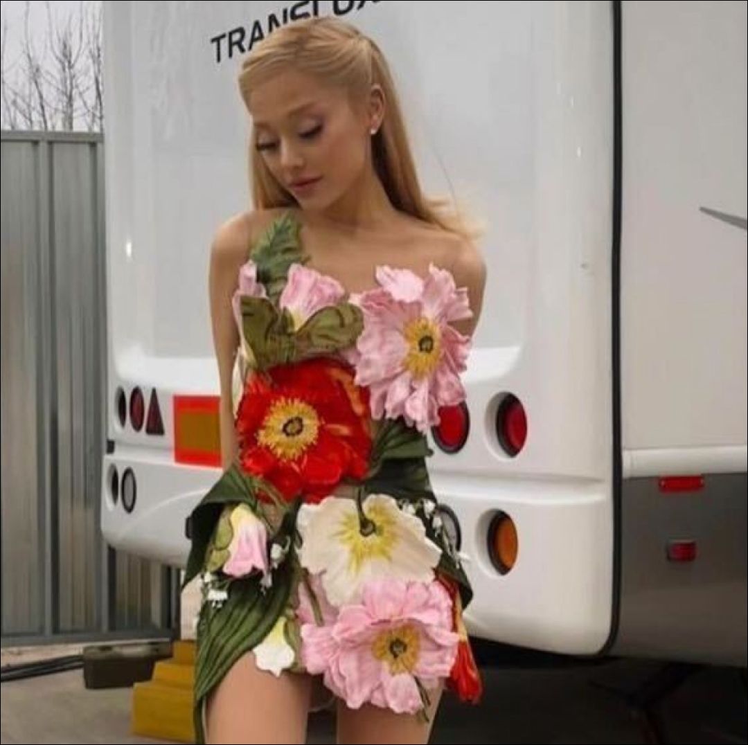 Ariana Grande wearing a floral dress