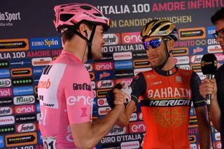 Respect is restored between Dumoulin and Nibali with a handshake ahead of stage 19