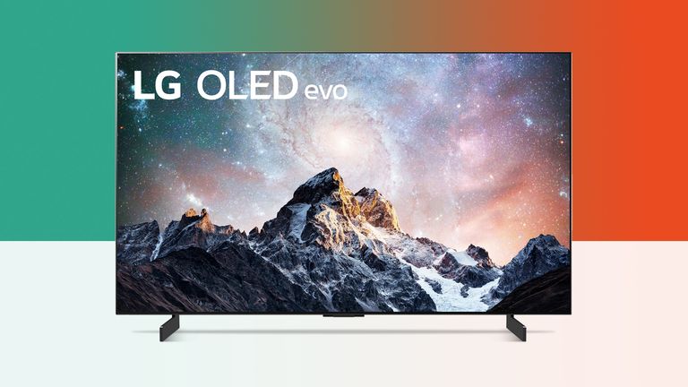 LG C2 42-inch OLED TV on coloured background